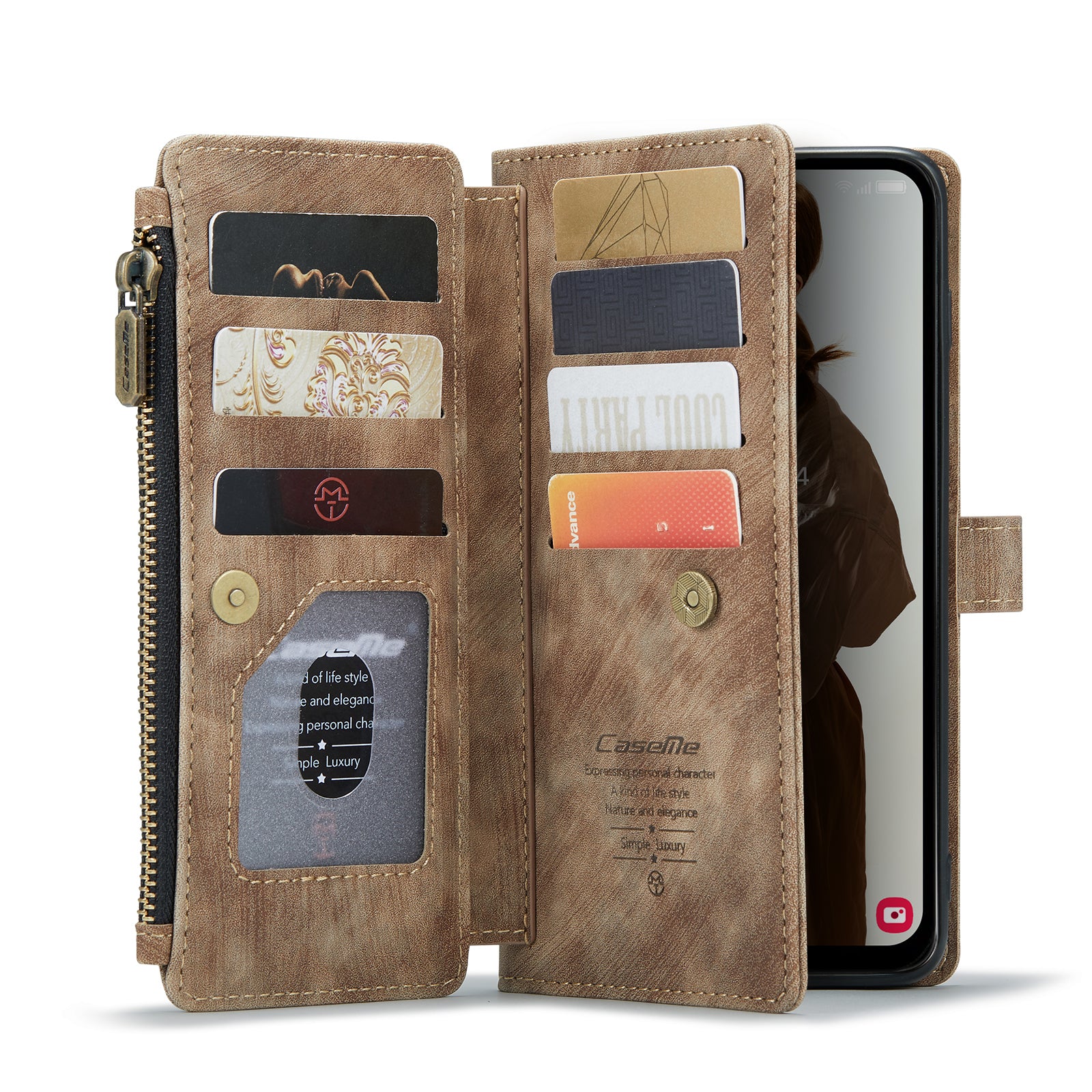 For Samsung Galaxy A16 5G / A16 4G Case CASEME C30 Series PU Leather 10 Card Slots Wallet Phone Cover - Brown For Samsung Galaxy A16 5G / A16 4G Case CASEME C30 Series PU Leather 10 Card Slots Wallet Phone Cover - Brown